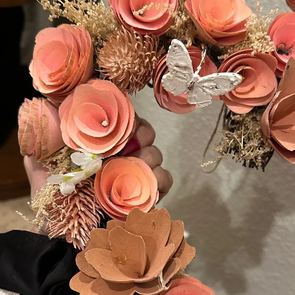 Handmade Boho Heart Wreath | Blush Pink Floral Wall Decor Rustic Cottagecore